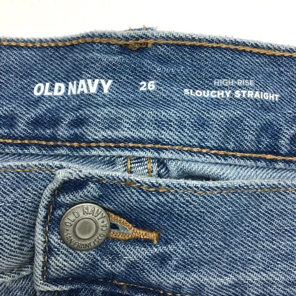 NEW Old Navy Women's Jeans Slouchy Straight Leg Crop Distressed Light Wash 26